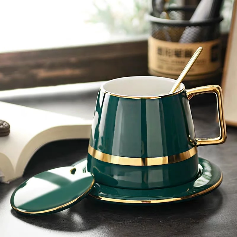 1 комплект Золотая дизайнерская кружка для кофе с зеленой глазурью маленький