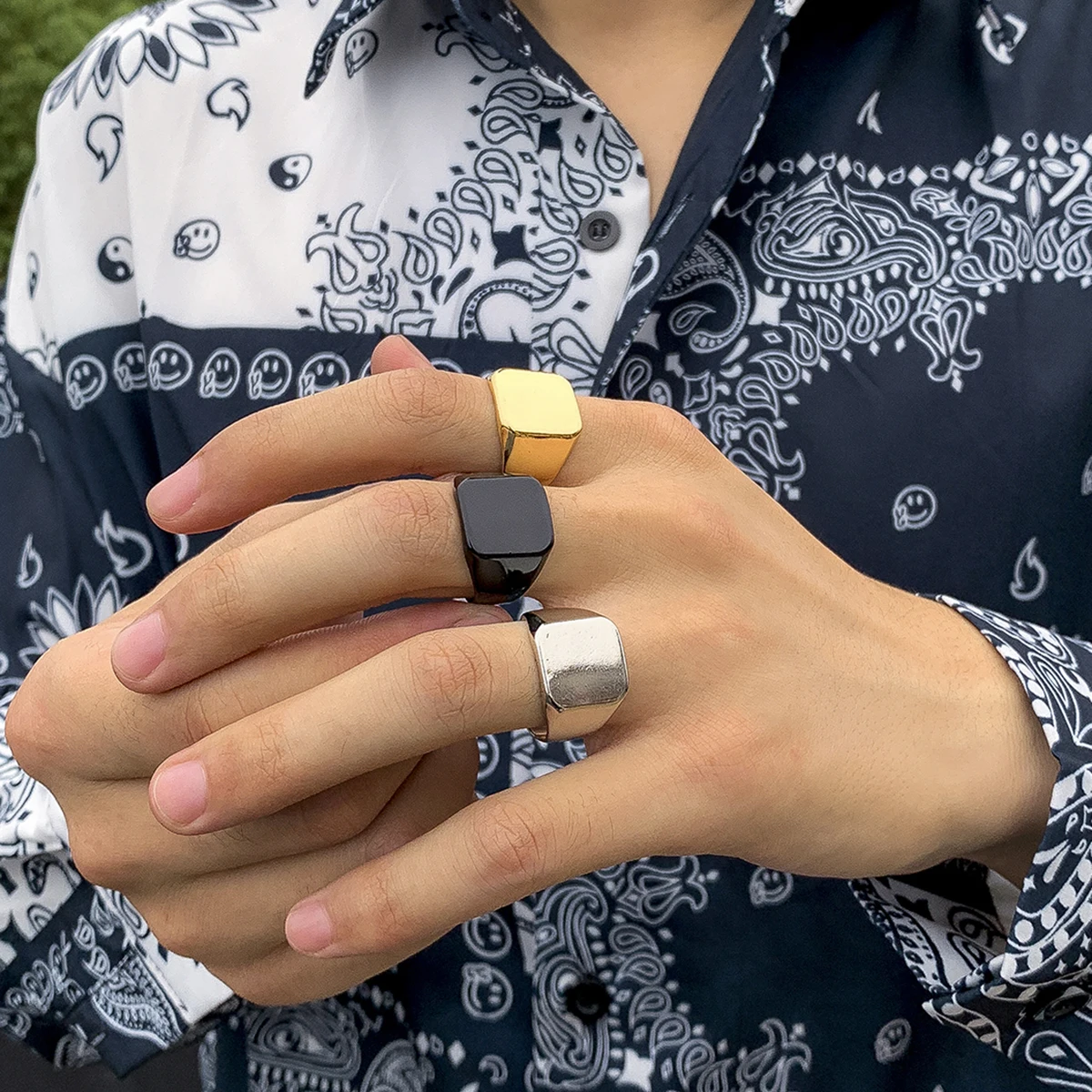 

SHIXIN 3 Pcs Vintage Rings Set for Men Punk Hiphop Trendy Simple Stackable Knuckle Ring Finger Jewelry 2021 Ancient Rings Gifts