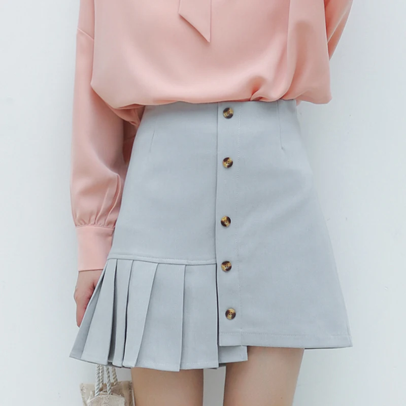 

BETHQUENOY Women Irregular Skirts Woman Midi Jupe Gray Pleated Skirt Femme 2021 Saias Mulher Plisada Spodnica Damska