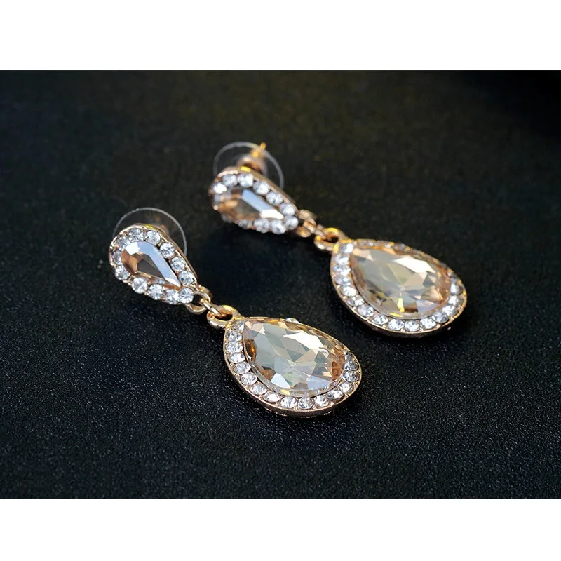 Женские длинные серьги-капли цвета шампань стразы в форме капли свадебные серьги