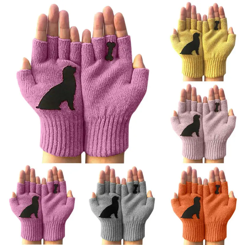 

Animal Cute Printed Fingerless Gloves Outdoor Winter Warm Gloves Unisex Casual