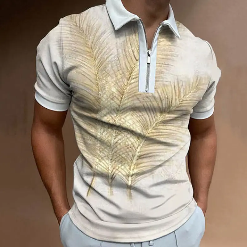 

Shirts for Men Floar Print Short Sleeve Tshirts Autumn Mens Clothing Graphic T Shirts Turn Down Collar Zipper Neck Shirt Tops