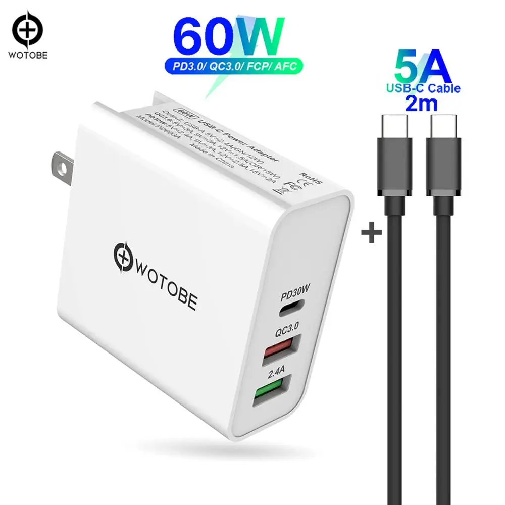 Charger and Cable 60 Вт TYPE-C USB-C зарядное устройство, PD30W QC3.0 зарядное устройство для huawei USB-C ноутбуки MacBook Pro/Воздушный iPad Pro iPhone 11/x/8 s9/s10/note9 - Цвет: Charger and Cable