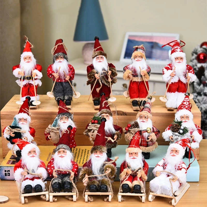 Christmas Sled Ski Santa Claus Doll Hanging Pendant Figurines Xmas Tree Ornament Plush Toys Holiday Party Decoration New Y5GB images - 6