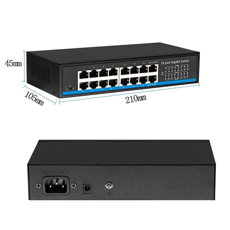 16 портов RJ45 Gigabit Ethernet коммутатор lan коммутатор ethernet переключатель для ip-камеры AP беспроводной