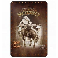 cowboy western rodeo vintage horse bucking riding business office aluminum metal tin sign bar pub club man cave home decor