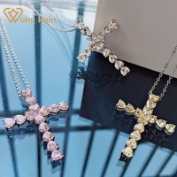 wong rain 925 sterling silver created moissanite gemstone wedding anniversary creative cross pendant necklace fine jewelry gifts
