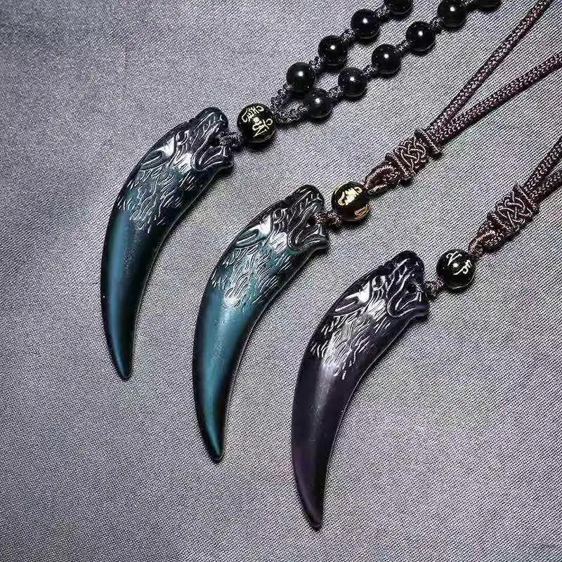 Натуральный черный обсидиан Радужный фиолетовый фонарик кулон трендовый Спайк