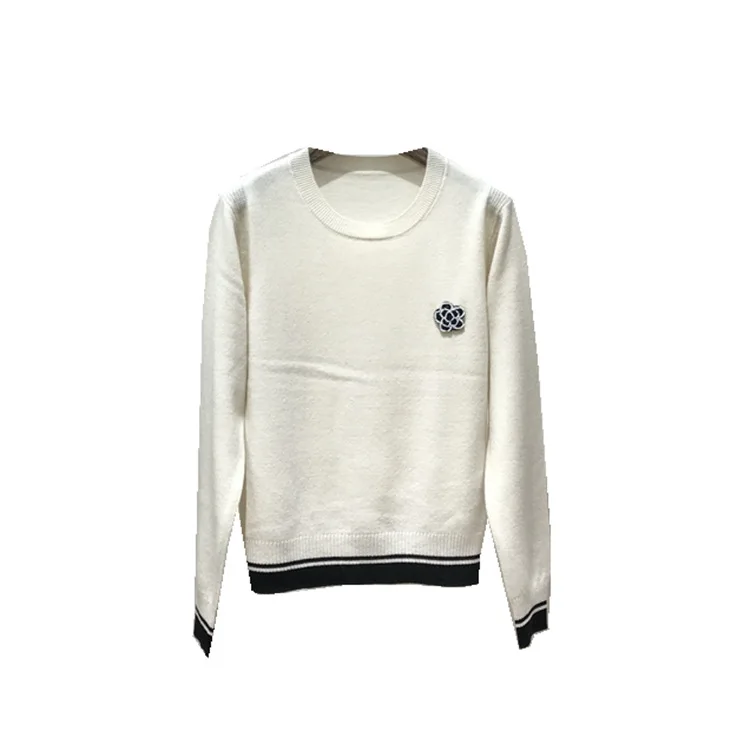 

Wool Floral Knitted Roundneck Pullover Sweater for Woman Autumn Winter Designer Luxury Female Clothing Vintage Jersey Jumper