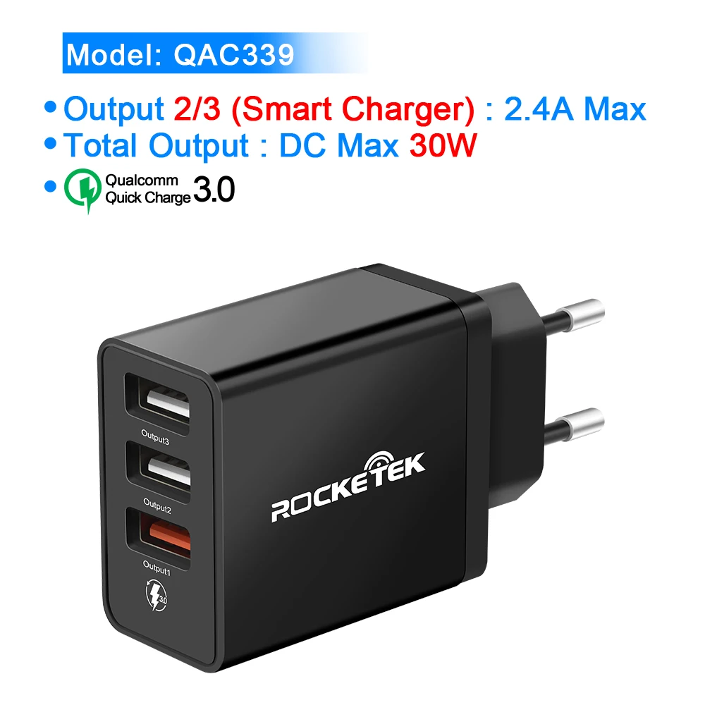 Быстрое зарядное устройство Rocketek 3 USB зарядка 30 Вт QC3.0 2.4A QC Быстрая зарядка мобильного телефона зарядное устройство для iPhone samsung Xiaomi huawei lg