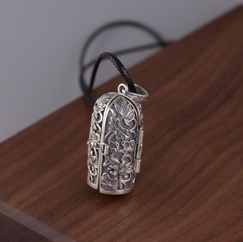 925 пробы Серебряный Буддизм Будда лотоса молитва коробка кулон-без цепи A2056 |
