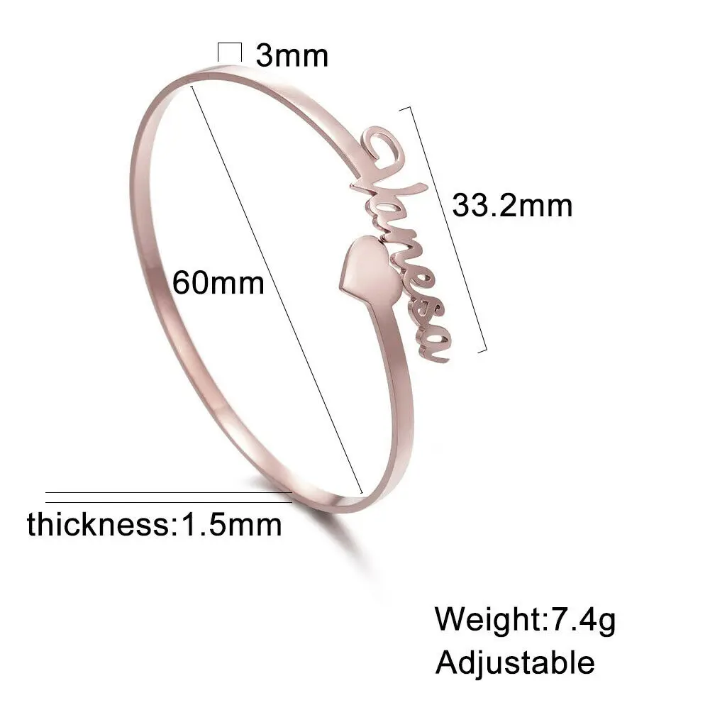 

Sherman Customized Name Bracelet Adjustable Stainless Steel Open Wide Bangle Women's Jewelry Gifts for Girls