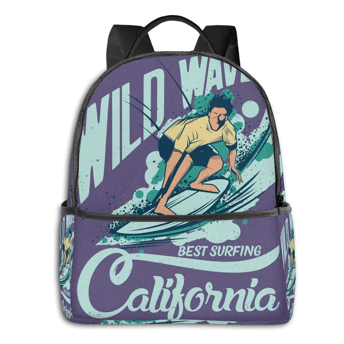 

Unique Large Capacity Backpack Wild Wave California Poster Polyester Schoolbag College Laptop Backpack Travel Book Bag
