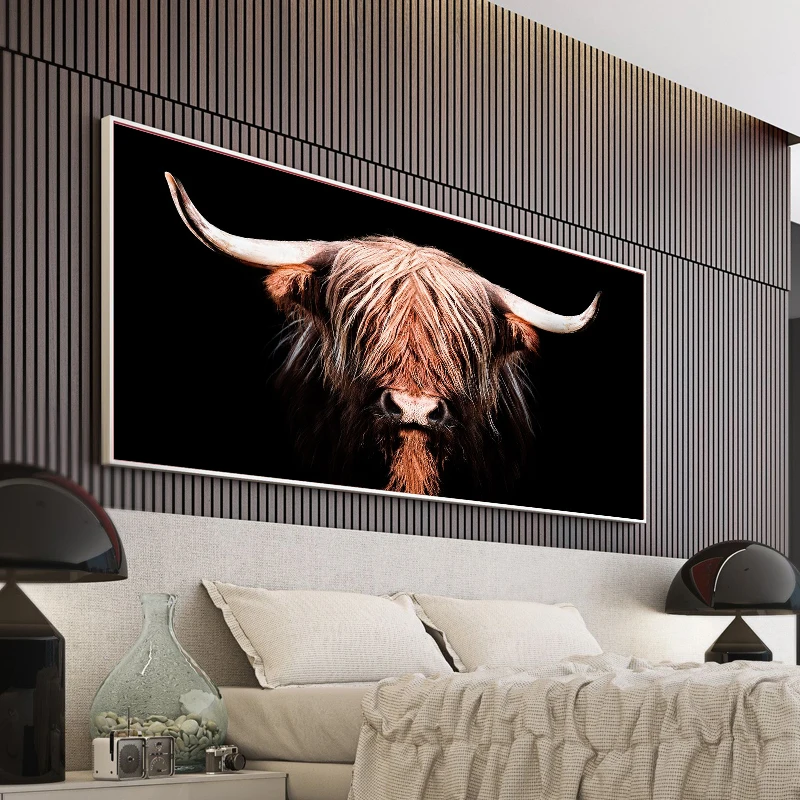 Черный и коричневый длинноволосый горный постер для крупного рогатого скота