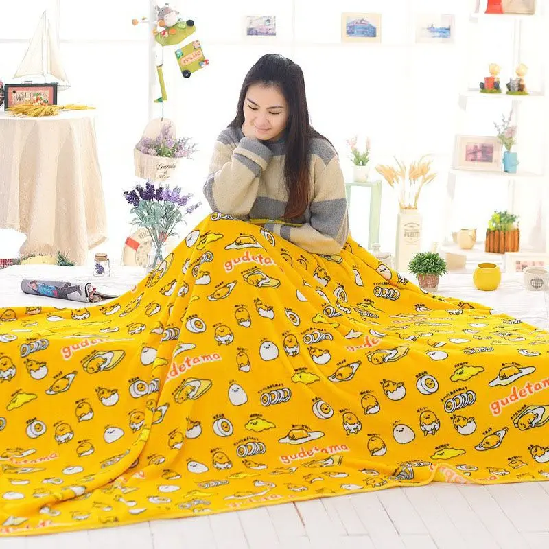 Плюшевое одеяло с мультяшным аниме теплое яичным желтком для сна кровати дивана