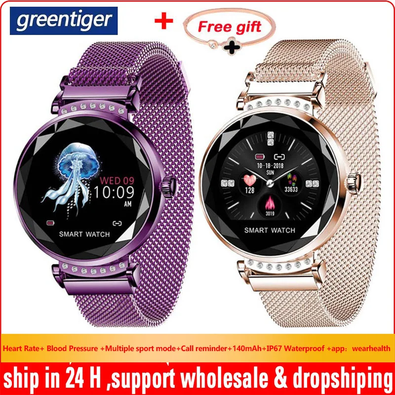 Модные женские Смарт часы Greentiger H2 пульсометр артериальное давление