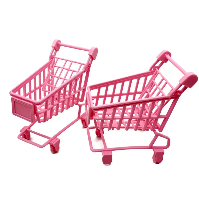 

Toy Model Kit Shopping Trolley Pretend Play Toy Mini Pink Shopping Cart Role Play Accessory for DIY Dollhouse Girls Giftift