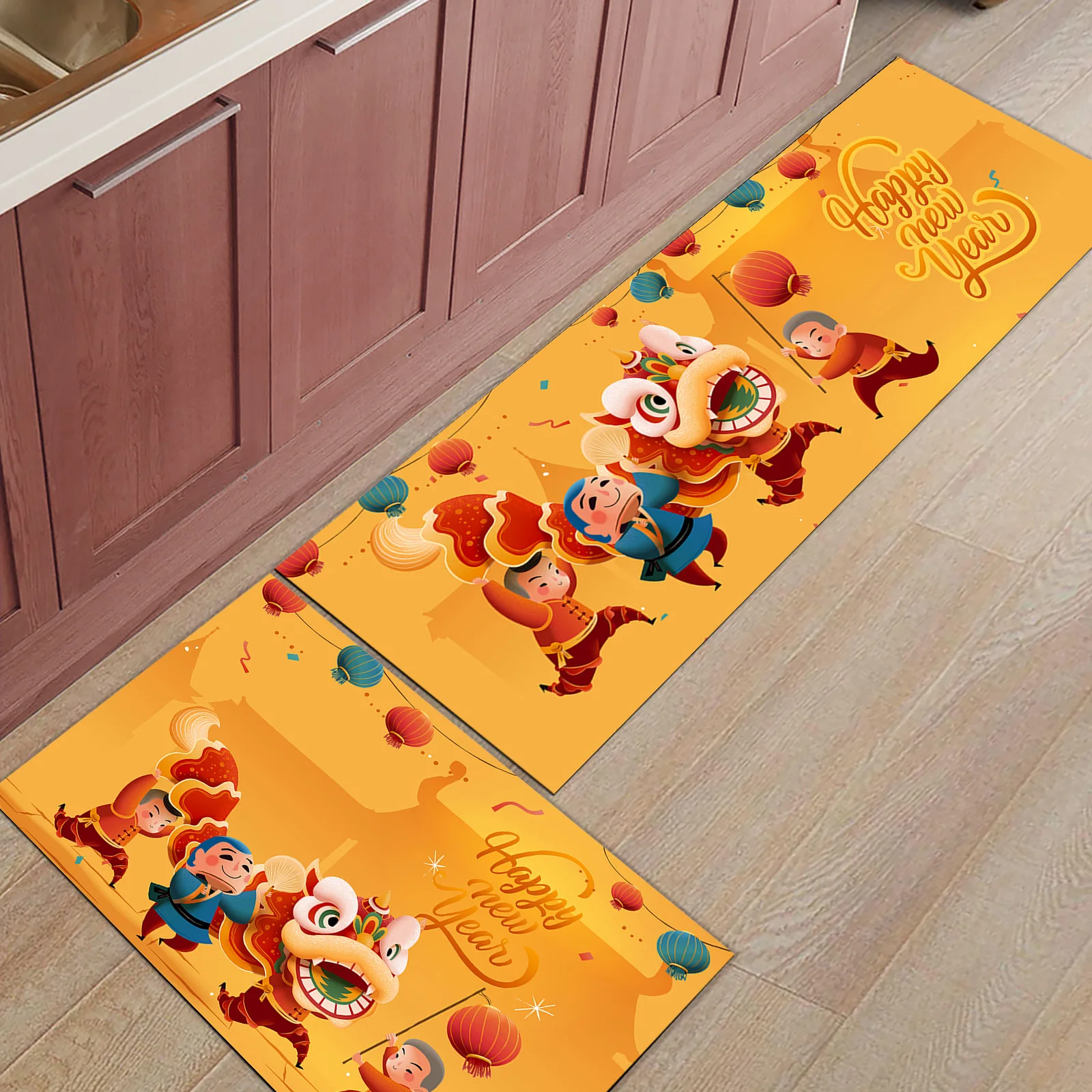 

Китайский новый год, с Новым годом, танцевальный коврик с Львом, набор ковриков для гостиной, коврик для кухни, ванной, коврик для входной две...