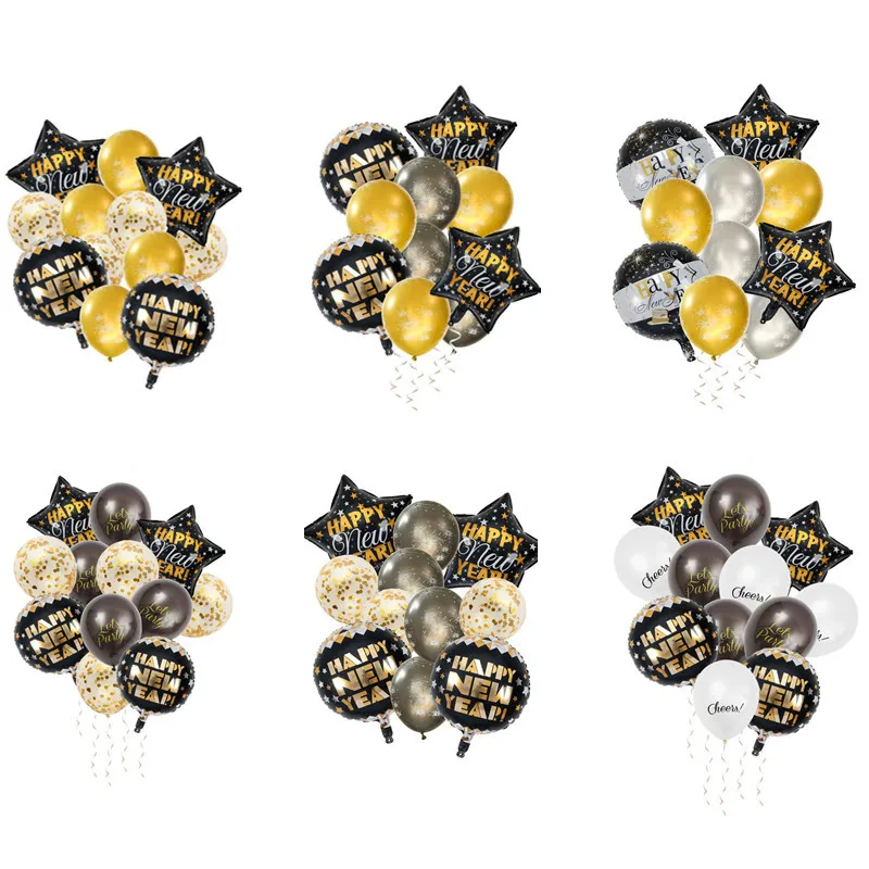 

Набор воздушных шаров с новым годом и днем Нового года, черные золотые алюминиевые пленочные шары, украшение для рождественской вечеринки