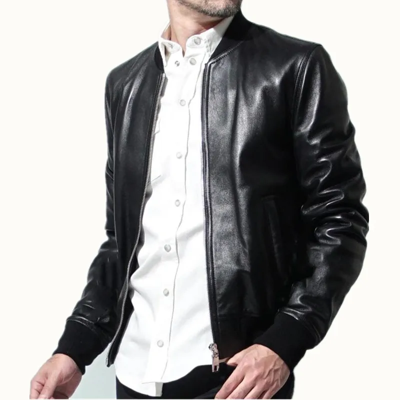 

High quality men's genuine natural sheepskin leather casual coat male short jacket spring autumn fall clothing black xxxxxl 5xl