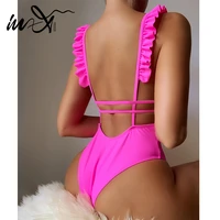 in x pink neon swimwear women 2021 ruffle one piece swimsuit womens swimming suit sexy neon monokini sexy bathing suit summer