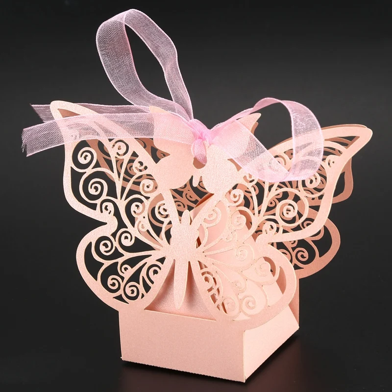 Hot Sale 50pcs Butterfly Wedding Favour Box Birthday Party Gifts Candy Boxes (Pink) | Дом и сад