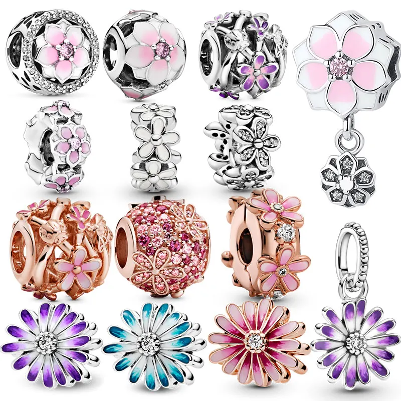 Кулон из серебра 925 пробы с цветком магнолии и маргариткой | Украшения аксессуары