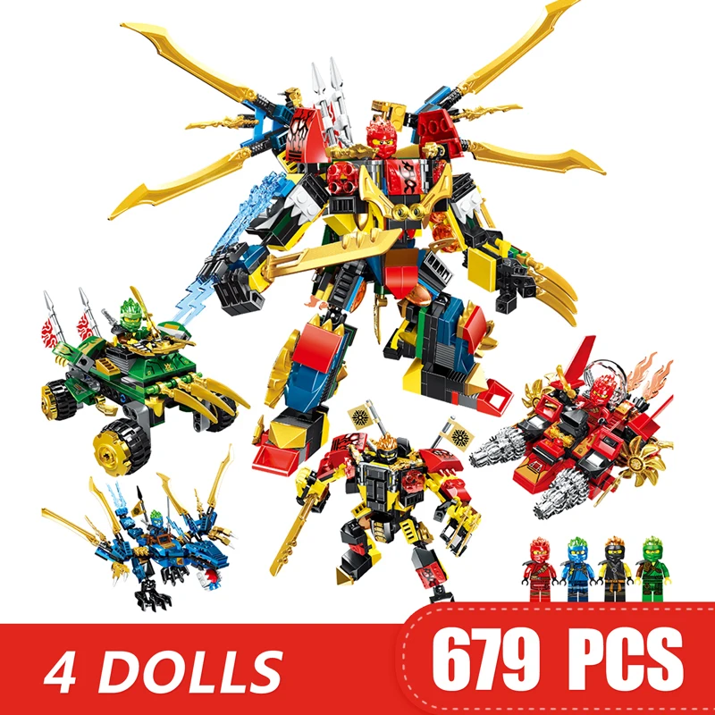 Строительные блоки Совместимость ниндзя меха 4 в 1 дракон мобильный робот кирпичи