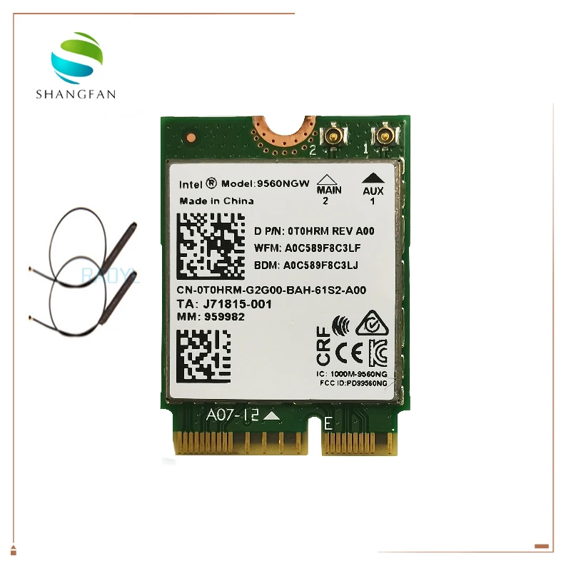 Wifi карта для Intel Двухдиапазонная AC 9560 9560NGW 9560AC 0T0HRM 1,73 Гбит/с NGFF ключ E Wifi карта 80211ac BT5.0 мм: 959982 для W10 - Цвет: 9560NGW Cable