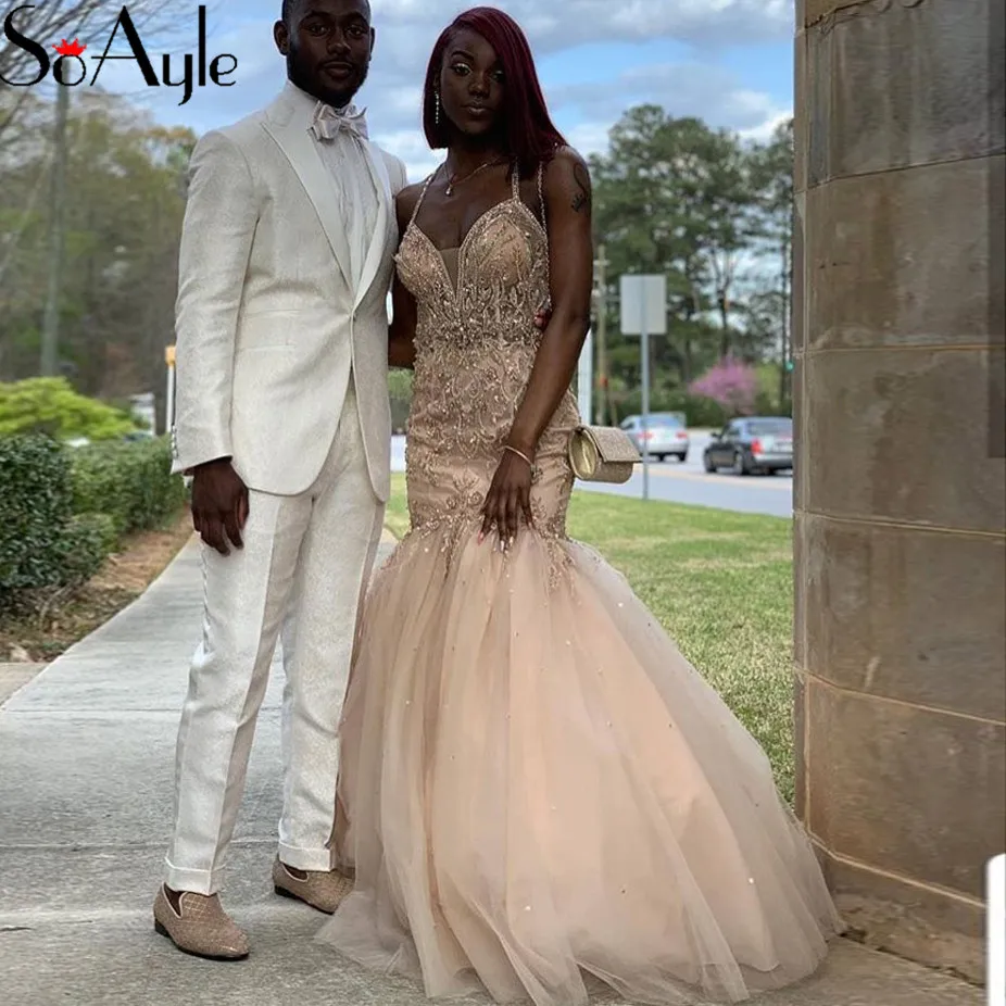 

Женское вечернее платье-Русалка SoAyle, кружевное платье с лямкой на шее, расшитое бисером, платье для выпускного вечера в африканском стиле