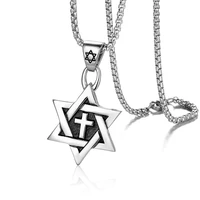 punk star of david pendant necklace for men stainless steel jewish israel necklaces male jewelry birthday gift