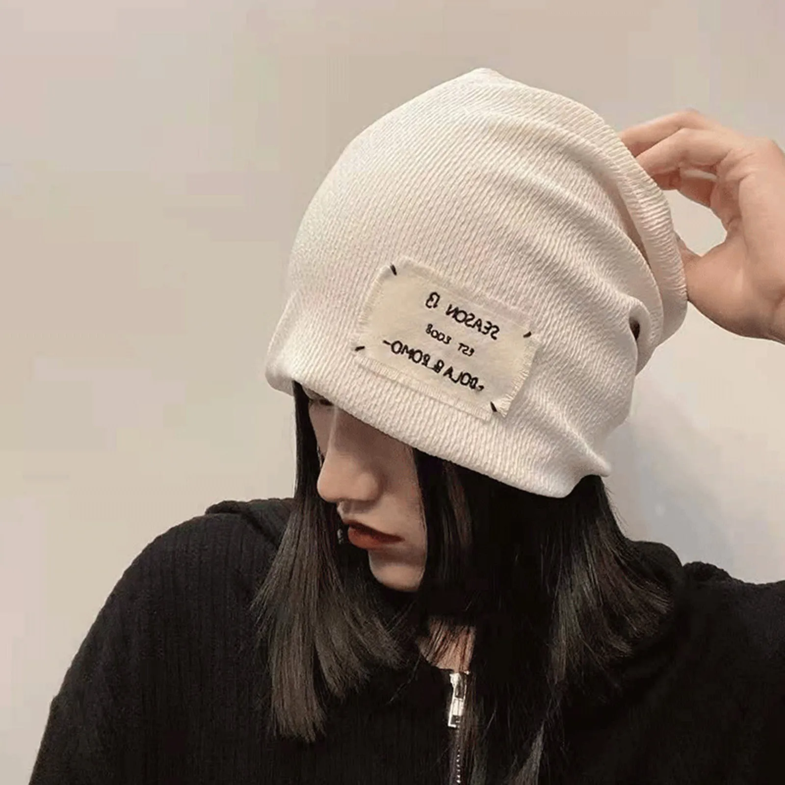 

Winter Women's Fleece Beanies Hat Fashion Solid Beige Black Loose Hats Caps For Fall Casual Female Skullies