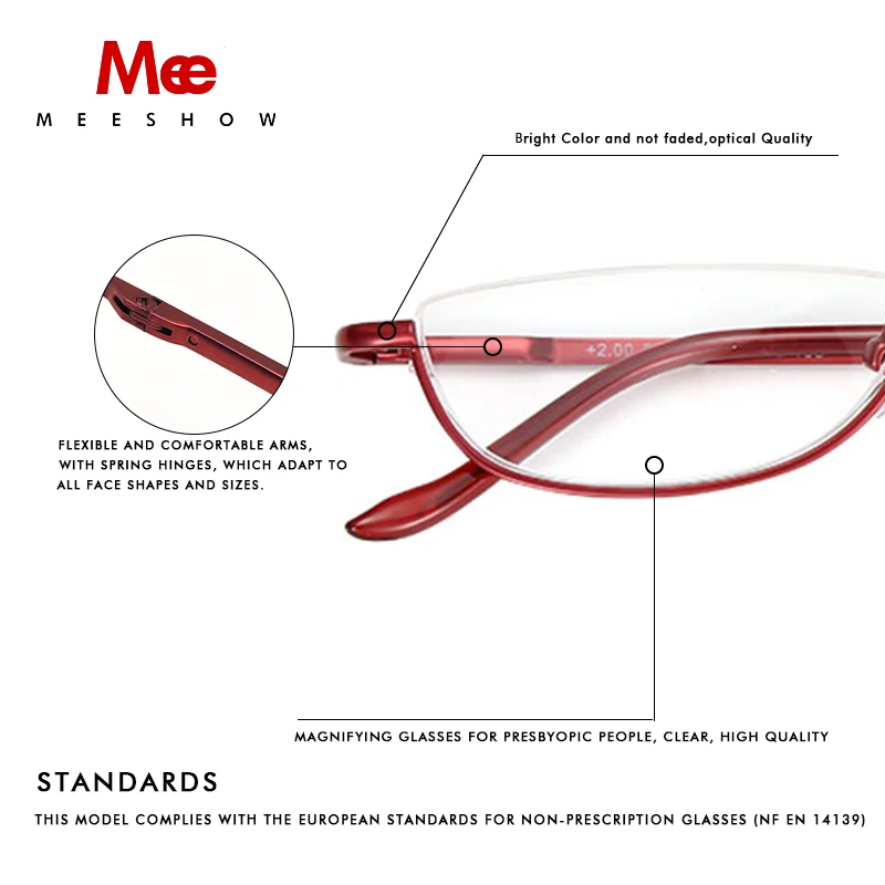 Meeshow Нержавеющая сталь очки для чтения женские пресбиопии половина оправы Для