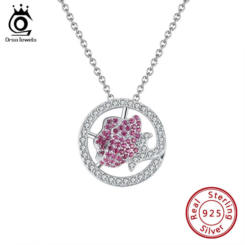 Ожерелье ORSA JEWELS с круглой подвеской 16 мм цепочка на шею серебро 925 пробы цветком