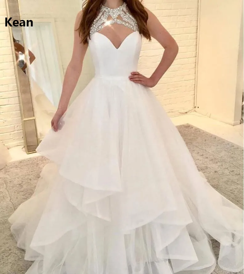 

New Arrival Wedding Dress Crystals Beads Ruffles vestido De Noiva Dubai Arabic Wedding Gown Bride Dress Robe De Mariee