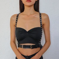 punk strap black leather rivet sexy body waist chest chain harness for women exaggerated girl party clothing accessories jewelry