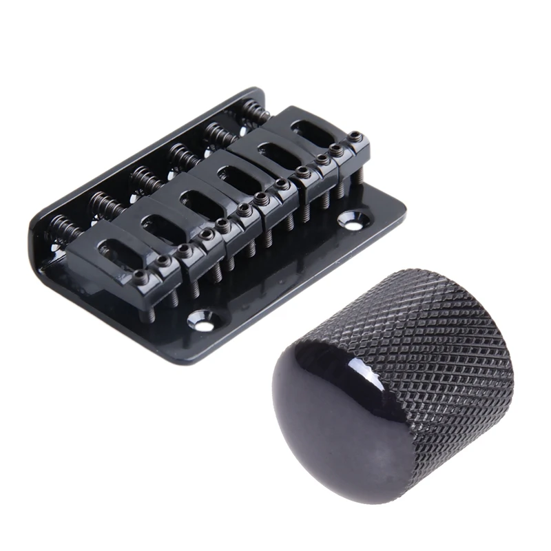 2 Черные комплектующие для электрогитары: 1 регулятор громкости и тональности и 6 седел хардтейл моста с верхней загрузкой 65 мм.