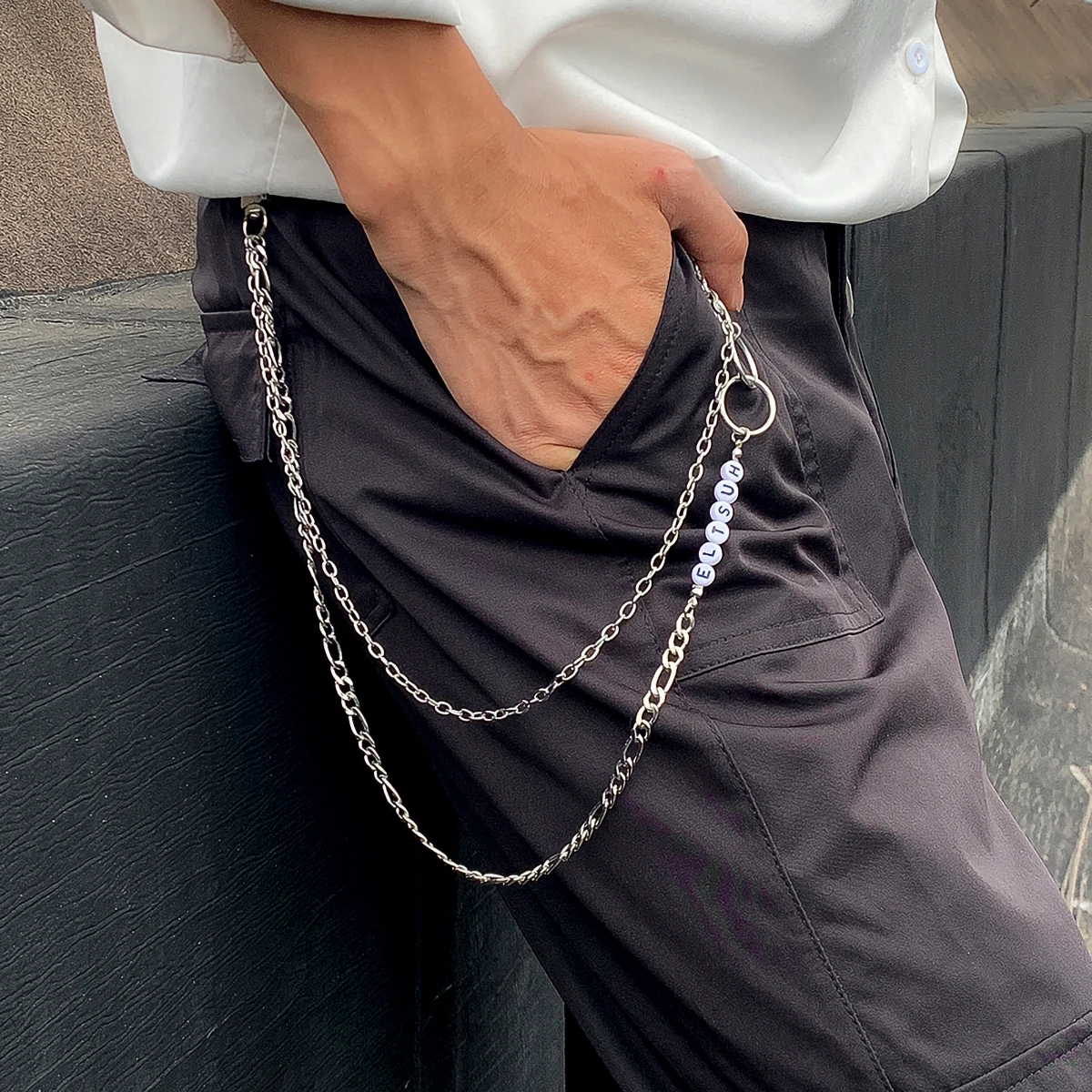 

IngeSight.Z Retro Double Layered Round Circle Chunky Thick Key Chain Acrylic Letter Waist Pants Men Street Hip Hop Jewelry Gifts