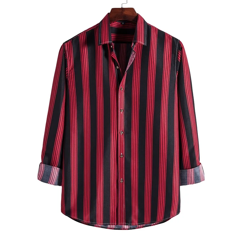 Men's Shirt Long Sleeve Hawaiian  Social Luxury Button Up Cardigan Blouses Wholesale 2021Single Breasted Turn-down Collar Broad