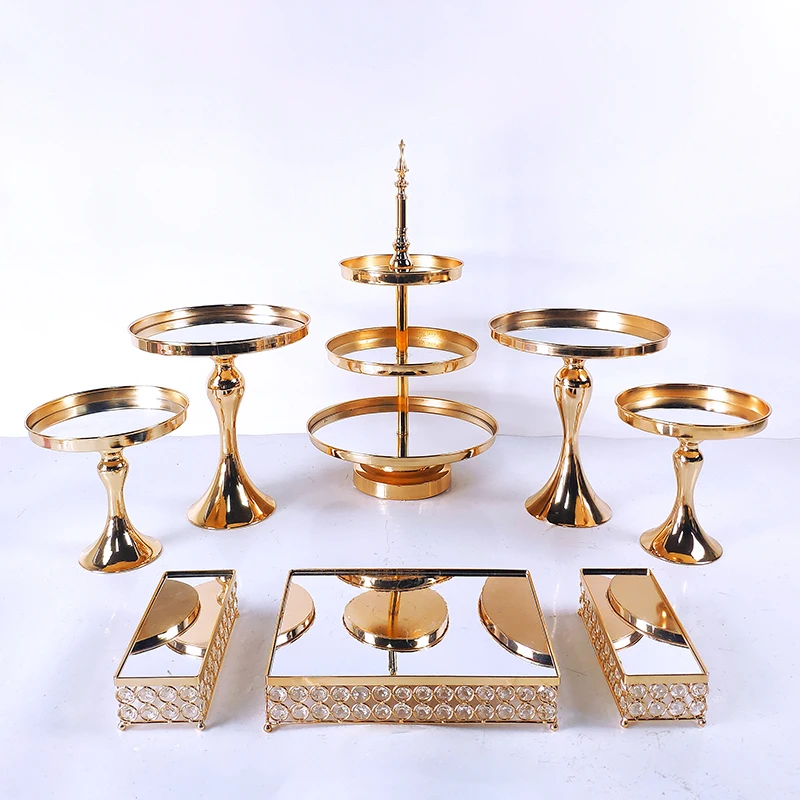 6-9PCS Crystal Metal Cake Stand Set Acrylic Mirror Cupcake decorations Dessert Pedestal Wedding Party Display Tray | Дом и сад