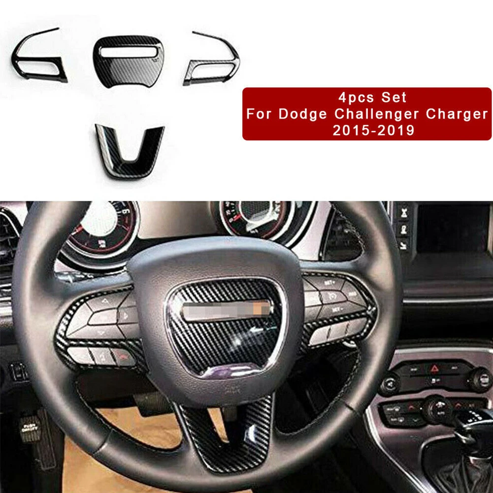 

4PCS Steering Wheel Carbon Fiber Cover Trims for Dodge Challenger Charger 2015+