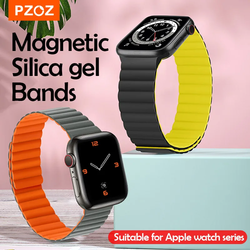 

PZOZ Magnetic Silicone Bands For Apple Watch 6 SE 5 4 42mm 38mm 44mm 40mm Watch Strap For iWatch Series 3 2 Wristband Strap