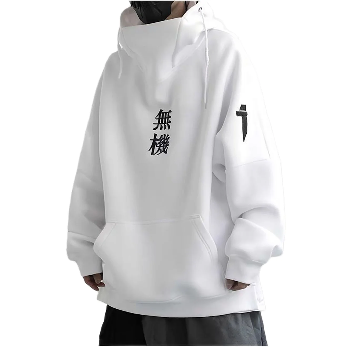 

2021 Spring Autumn Men High Neck Fish Mouth Fleece Embroidery Hoodie Japanese Hip Hop Streetwear Sweatshirts Oversized Male Tops