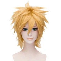 2022 new uzumaki wigs golden short fluffy shaggy layered heat resistant synthetic hair cosplay costume wig wig cap