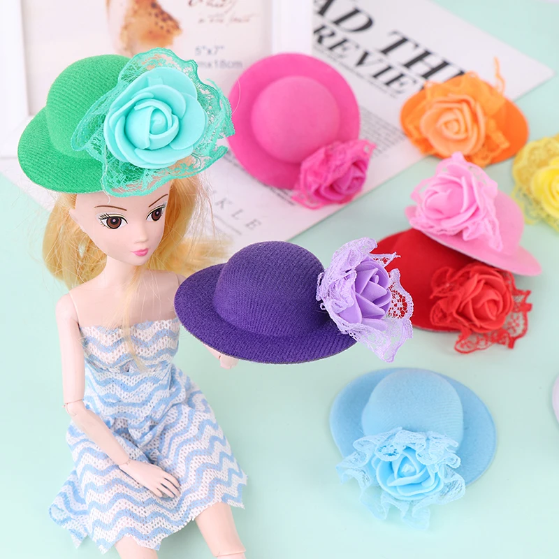 

1PC Mini Doll Flower Hat Cap For 1/6 Mini Doll Girls Toy Cap Flower Round Hat Doll Bowler Hat