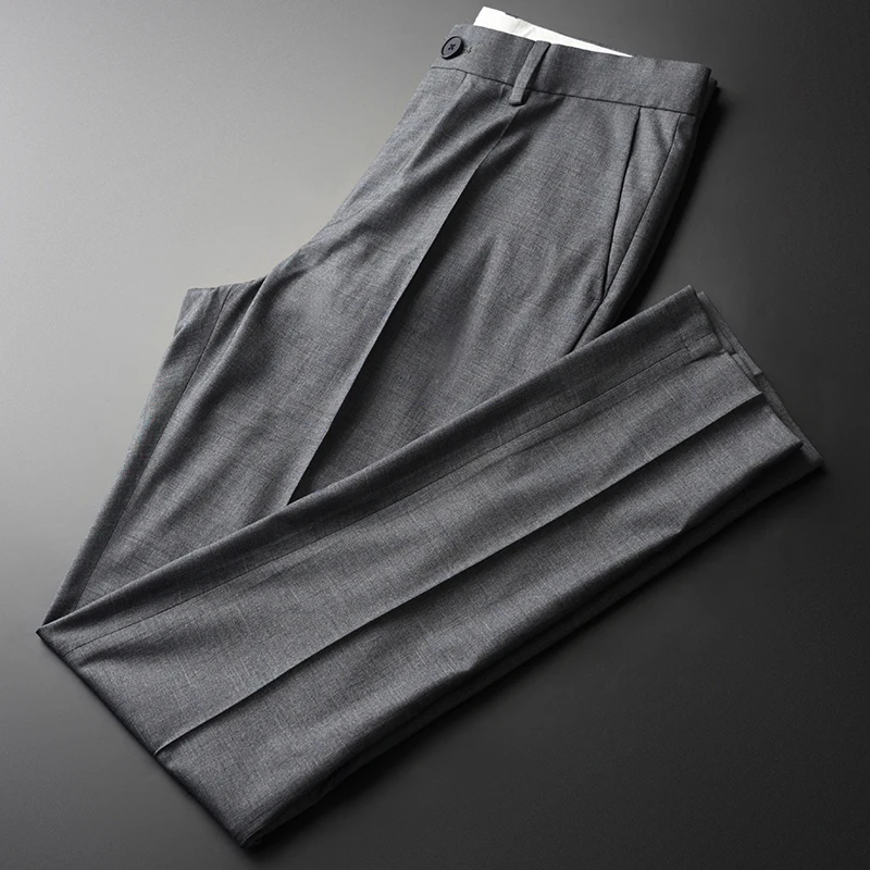 

Брюки мужские тонкие, роскошные повседневные деловые штаны, вентилируемые приталенные, в стиле смарт-кэжуал, серого цвета, на лето