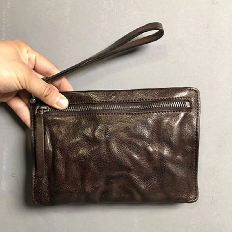 Original handmade simple thin first layer soft leather handbag trendy men's clutch fashion leather clutch