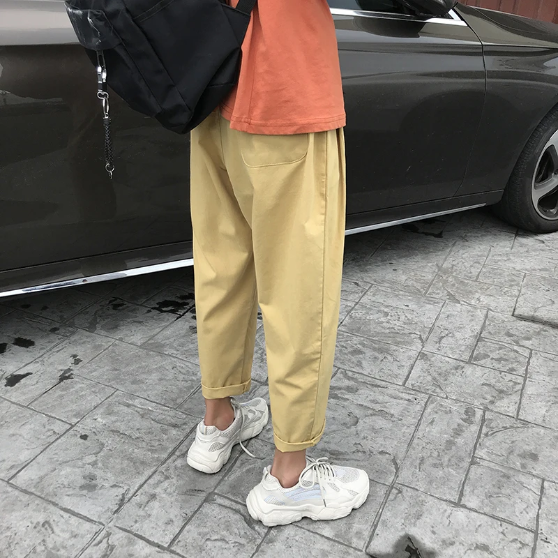 

Pants Men Korean Fashion Sweatpants Hot Sale Ankle-length Solid Simple All Match Mens High Waist Trousers Streetwear Leisure