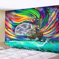 waves ship art tapestry oil painting wall hanging bohemian beach rug yoga family bedroom art rug wall psychedelic decoration