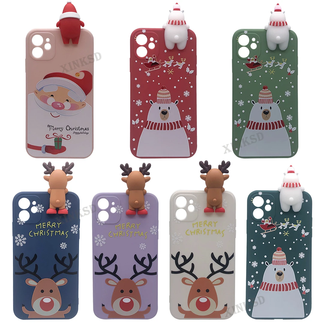 

3D Cartoon Christmas Gift Silicone Case for iPhone 12 13 Pro Max X XR XS Soft TPU Candy Cases for iPhone 11 7 8 Plus Deer Case